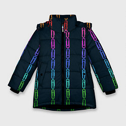 Куртка зимняя для девочки Скрепки, цвет: 3D-черный