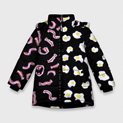Куртка зимняя для девочки Яичница с беконом, цвет: 3D-черный