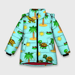 Куртка зимняя для девочки Черепашки и пальмы, цвет: 3D-красный