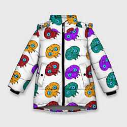 Куртка зимняя для девочки Нашествие инопланетян-ктулху, цвет: 3D-светло-серый