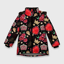 Куртка зимняя для девочки Корона и розы, цвет: 3D-светло-серый