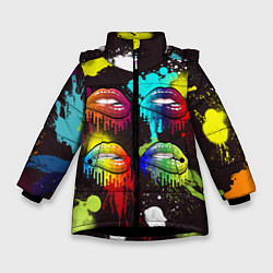 Куртка зимняя для девочки Красочные кубы, цвет: 3D-черный