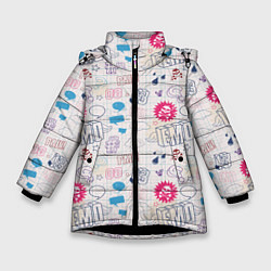 Куртка зимняя для девочки Граффити-школьная тетрадь, цвет: 3D-черный