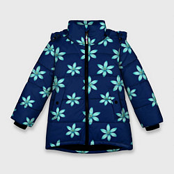 Куртка зимняя для девочки Цветы Голубые, цвет: 3D-черный