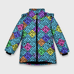 Куртка зимняя для девочки Неоновый яркий абстрактный узо, цвет: 3D-черный