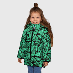 Куртка зимняя для девочки Зеленый абстрактный узор, цвет: 3D-черный — фото 2
