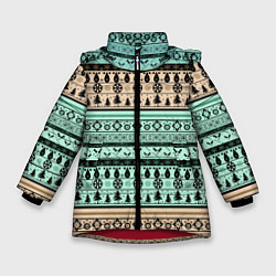 Куртка зимняя для девочки Новогодний зимний орнамент, цвет: 3D-красный
