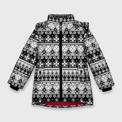 Куртка зимняя для девочки Черно-белый орнамент, цвет: 3D-красный