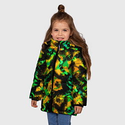Куртка зимняя для девочки Абстрактный желто-зеленый узор, цвет: 3D-красный — фото 2