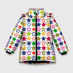 Куртка зимняя для девочки Разноцветные звездочки, цвет: 3D-черный