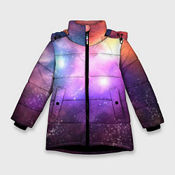 Куртка зимняя для девочки Космос, сияние и звезды, цвет: 3D-черный