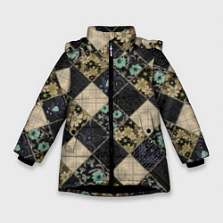 Куртка зимняя для девочки Лоскутное шитье, цвет: 3D-черный