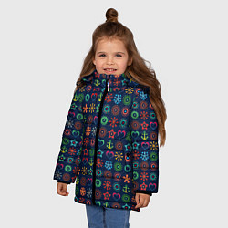 Куртка зимняя для девочки Морской разноцветный узор, цвет: 3D-черный — фото 2