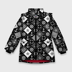 Куртка зимняя для девочки Черно-белый морской плед, цвет: 3D-красный