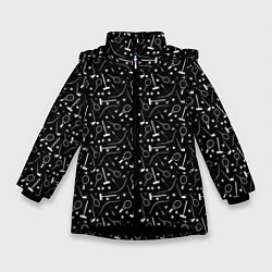 Куртка зимняя для девочки Черно-белый спортивный узор, цвет: 3D-черный