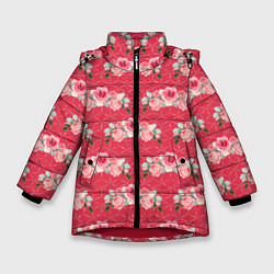 Куртка зимняя для девочки Красные розы паттерн, цвет: 3D-красный