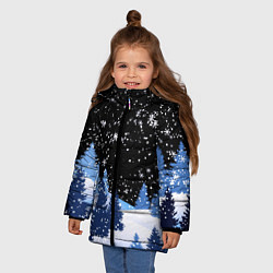 Куртка зимняя для девочки Снежная ночь в зимнем лесу, цвет: 3D-черный — фото 2