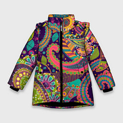 Куртка зимняя для девочки Яркий красочный узор, цвет: 3D-черный