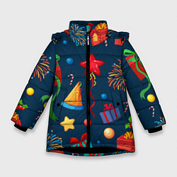 Куртка зимняя для девочки Новогодний Паттерн!, цвет: 3D-черный