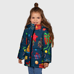 Куртка зимняя для девочки Новогодний Паттерн!, цвет: 3D-черный — фото 2