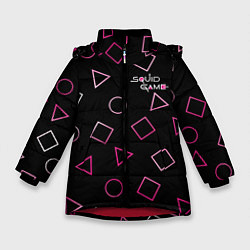 Куртка зимняя для девочки Игра в кальмара: Узор фигур, цвет: 3D-красный