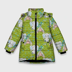 Куртка зимняя для девочки Слоник и вигвам, цвет: 3D-черный