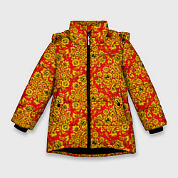 Куртка зимняя для девочки Хохломские узоры, цвет: 3D-черный