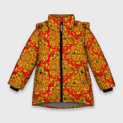 Куртка зимняя для девочки Хохломские узоры, цвет: 3D-светло-серый