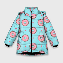 Куртка зимняя для девочки Розовые пончики, цвет: 3D-черный