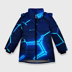 Куртка зимняя для девочки 3D ПЛИТЫ NEON STEEL НЕОНОВЫЕ ПЛИТЫ, цвет: 3D-светло-серый
