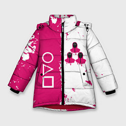 Куртка зимняя для девочки Игра в кальмара геометрические фигуры, цвет: 3D-красный