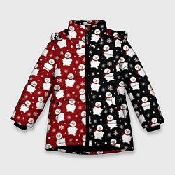 Куртка зимняя для девочки Снеговики, снежинки и снег, цвет: 3D-черный