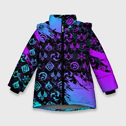 Зимняя куртка для девочки GENSHIN NEON PATTERN SYMBOL НЕОН ЭМБЛЕМЫ