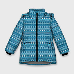 Куртка зимняя для девочки Новогодний узор сине-белого цвета, цвет: 3D-светло-серый