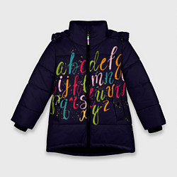 Куртка зимняя для девочки Чей-то алфавит, цвет: 3D-черный