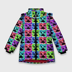 Куртка зимняя для девочки МАЙНКРАФТ MINECRAFT ЦВЕТНЫЕ КРИПЕРЫ, цвет: 3D-красный
