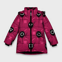 Куртка зимняя для девочки СОТРУДНИКИ ИГРЫ В КАЛЬМАРА Squid Game, цвет: 3D-черный