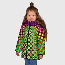 Куртка зимняя для девочки Неоновая геометрия абстракция, цвет: 3D-красный — фото 2