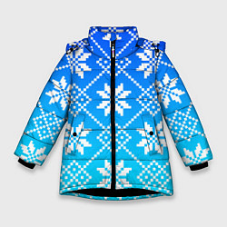 Куртка зимняя для девочки ЗИМНИЙ НОВОГОДНИЙ УЗОР СВИТЕР, цвет: 3D-черный