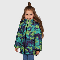 Куртка зимняя для девочки Зеленые соты в мозаике, цвет: 3D-красный — фото 2