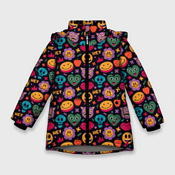 Куртка зимняя для девочки Смайлы Сердце Психоделика, цвет: 3D-светло-серый