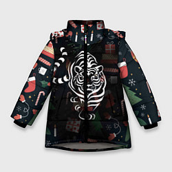 Куртка зимняя для девочки Новый год 2022 тигр, цвет: 3D-светло-серый