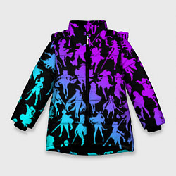 Куртка зимняя для девочки GENSHI IMPACT HEROES NEON НЕОНОВЫЙ УЗОР, цвет: 3D-черный