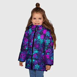 Куртка зимняя для девочки Неоновые снежинки, цвет: 3D-светло-серый — фото 2