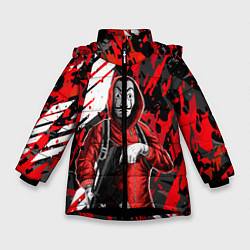 Куртка зимняя для девочки Бумажный дом Профессор с оружием, цвет: 3D-черный