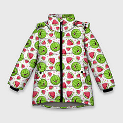 Куртка зимняя для девочки Арбузы, много арбузов!, цвет: 3D-светло-серый