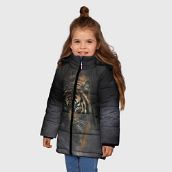 Куртка зимняя для девочки Тигр в тумане, цвет: 3D-черный — фото 2