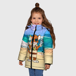 Куртка зимняя для девочки Тигр в отпуске на новый год на море, цвет: 3D-черный — фото 2