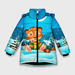 Куртка зимняя для девочки Новогодние подарки Тигр 2022, цвет: 3D-черный