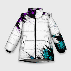 Куртка зимняя для девочки НОВОГОДНИЕ НЕОНОВЫЕ СНЕЖИНКИ 2022, цвет: 3D-светло-серый